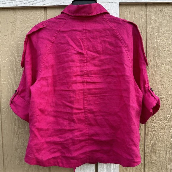 Chico's Women's 100% Linen Cropped Trench Jacket 3/4 Sleeve Pink Size 1 Small/8 - Picture 2 of 6